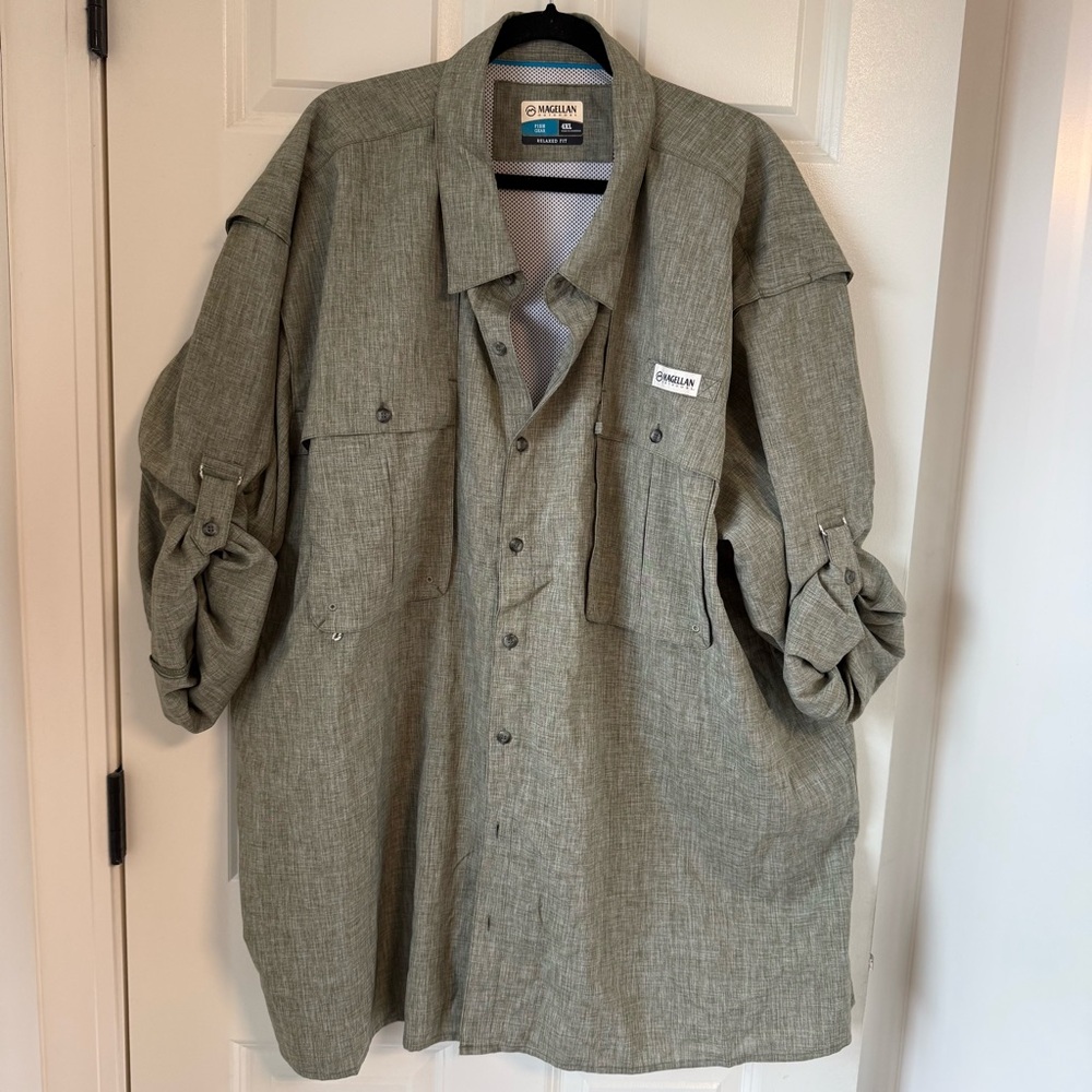 Magellan Fish Gear 4XL Relaxed Fit Fishing Shirt Green Gray‎ Vented Long Sleeve